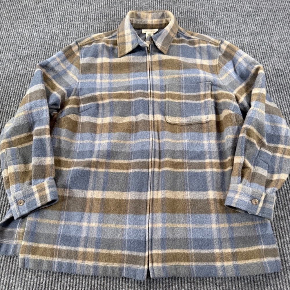 Jones New York Sport Plaid Wool Blend Zip Up Shirt Jacket Womens 1X Blue Brown